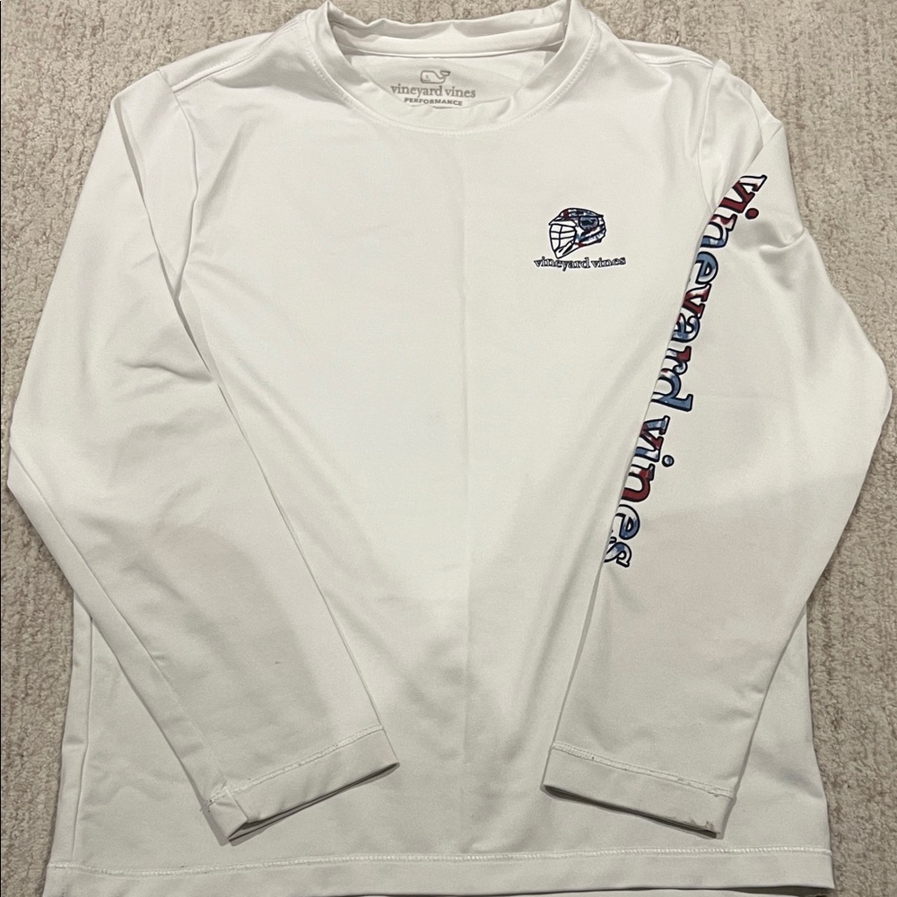 Vineyard Vines White Long Sleeve Tee with Blue Logo